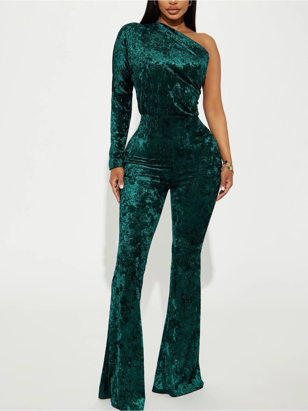 One-Shoulder Your Passion Velvet Jumpsuit